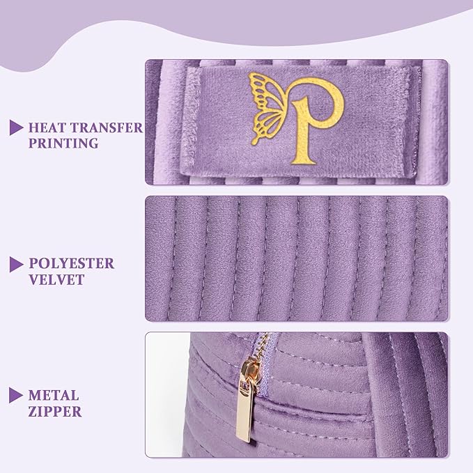 COSHAYSOO Sister Birthday Gifts for Women Best Friend Bestie Friendship Fashion Makeup Bag Make Up Cosmetic Pouch Travel Size Toiletries Skin Care Essentials Organizer Purple Velvet Initial Letter P