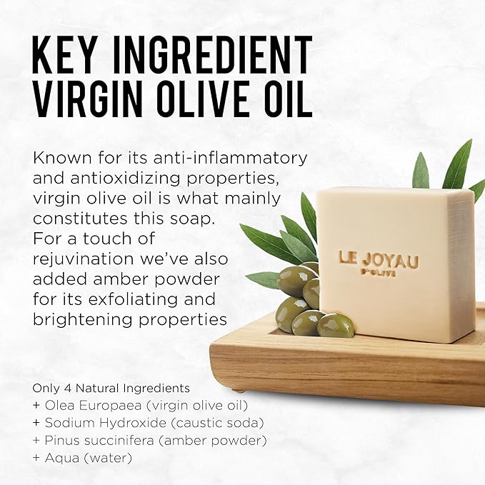 LE JOYAU D'OLIVE LJO Naturally Made No Perfume Soap | Enriched with Essential Oils | Handmade | All-Natural Ingredients | Amber Eternal | Great as a Gift | Designer Soap For Men & Women | Pack of 1