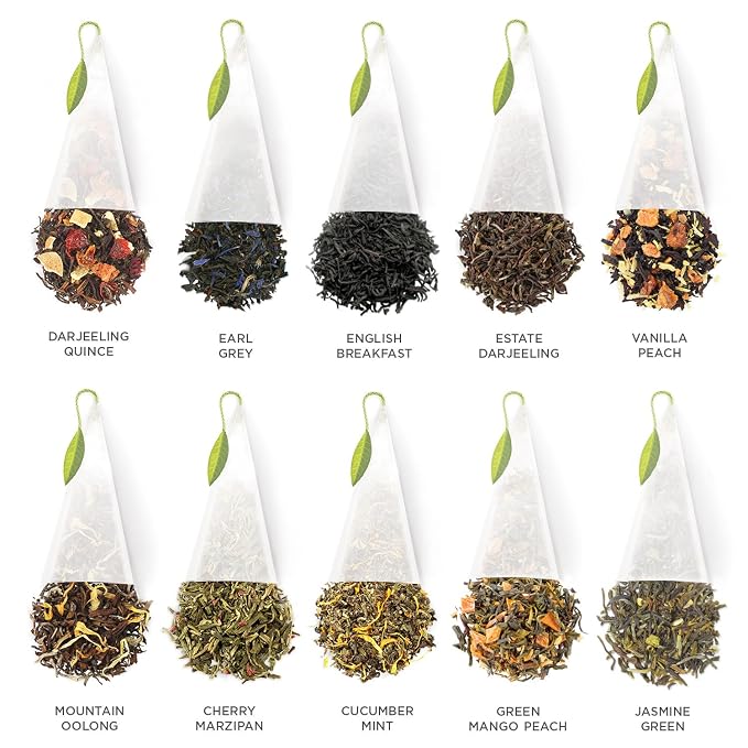 Tea Forte Premium Tea Chest Presentation Box Gift Set Sampler, 40 Count Individually Wrapped Handcrafted Pyramid Tea Infuser Bags, Assorted Tea