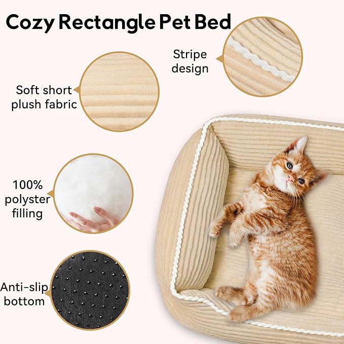 Zerbuger 20in Coffee Rectangle Cat Dog Bed Machine Washable Sleeping Sofa | for Large Medium Small Pets Indoor Outdoor, Non-Slip Bottom Soft Puppy Bed Durable Orthopedic Calming Pet Cuddler