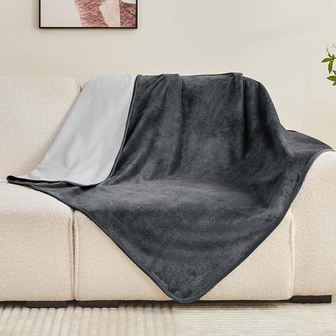 Waterproof Blanket Bed Cover 40"x60" for Adults or Pets, Dark Grey | Soft Pet Blanket for Dogs Cats, Reversible Leakproof Blanket for Bed Couch Sofa, Furniture Protector