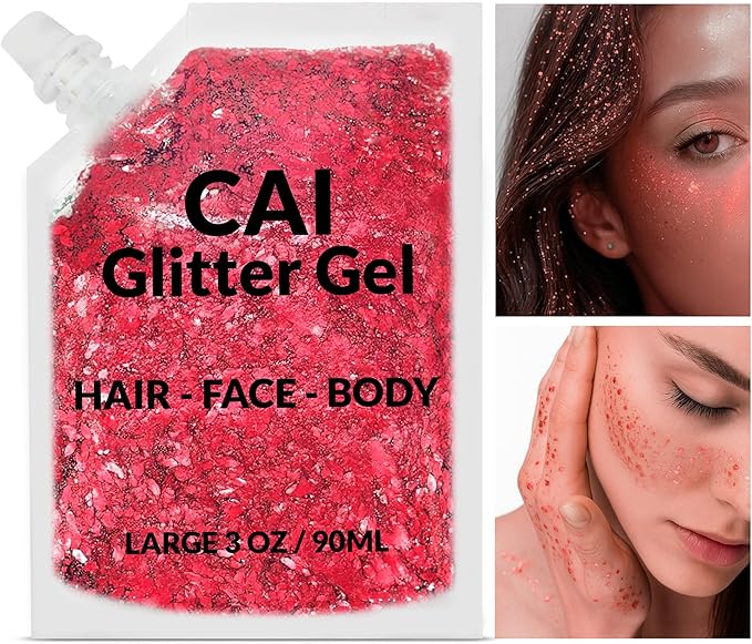 Face, Body & Hair Glitter Gel – Halloween Glitter for Kids and Women – 3 Oz Cosmetic-Grade Gel w/Moon & Stars for Festivals & Halloween Party, Easy Apply & Wash Off - Red 1Pack