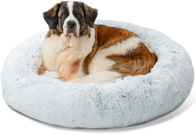 Best Friends by Sheri Original Calming Donut Dog Bed, Frost Gray, XL, 45" | Machine-Washable Cover, Shag Faux Fur, Orthopedic Support, Sense of Security, Water-Resistant Base, XL Dogs Up to 150 lbs