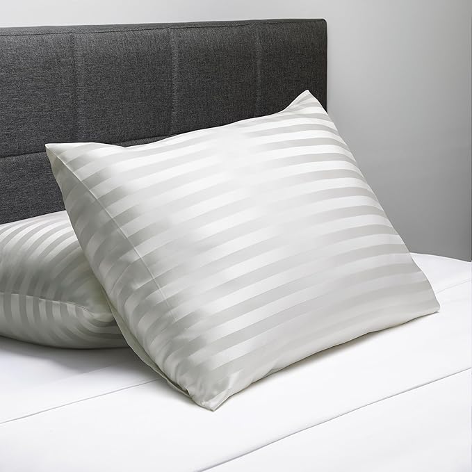Fishers Finery 25mm 100% Pure Mulberry Silk Pillowcase 2 Pack (White Stripe Standard 2 Pack)