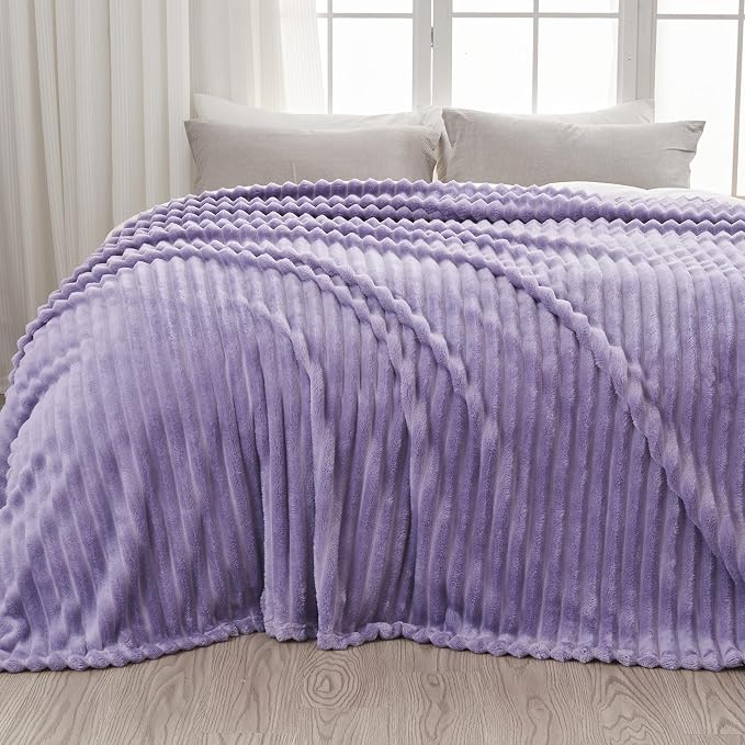 NEWCOSPLAY Fleece Ribbed Cozy Throw Blanket for Couch, Lavender, 50"x60" | Premium Silky Flannel Blanket, Soft Lightweight Fluffy Throw Blanket for Bed Sofa Decor, Gift for All Season Use