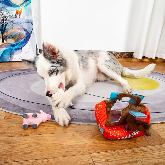 Hollypet Squeaky Hide and Seek Dog Toys for Small and Medium Dogs, Farm