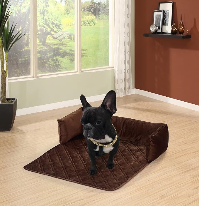 Brilliant Sunshine Chocolate Velvet Dog Sofa Slipcover, Medium | Calming Pet Couch Bed with Removable & Washable Cover, Funiture Protector & Bed Mat for Dogs, Pets, Cats, 30"×32"×8"