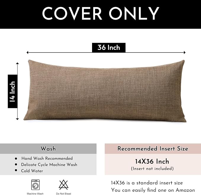OTOSTAR Linen Throw Pillow Cover Set of 1 Decorative Long Lumbar Pillowcase Rectangle Cushion Cover 14x36 Inch for Home Decor Sofa Bedroom Car 35 x 90CM Brown
