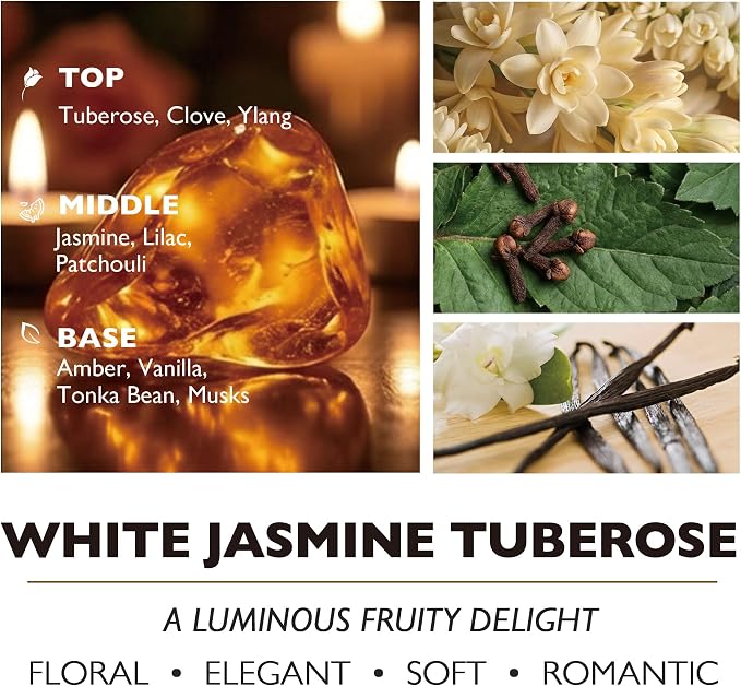 HomeLights Scented Candles for Women & Men, 18oz Candle Jars Aromatherapy 4-Wick Candle, Ideal for Bohemian Natural Textures Home Decor and Gifts, White Jasmine Tuberose
