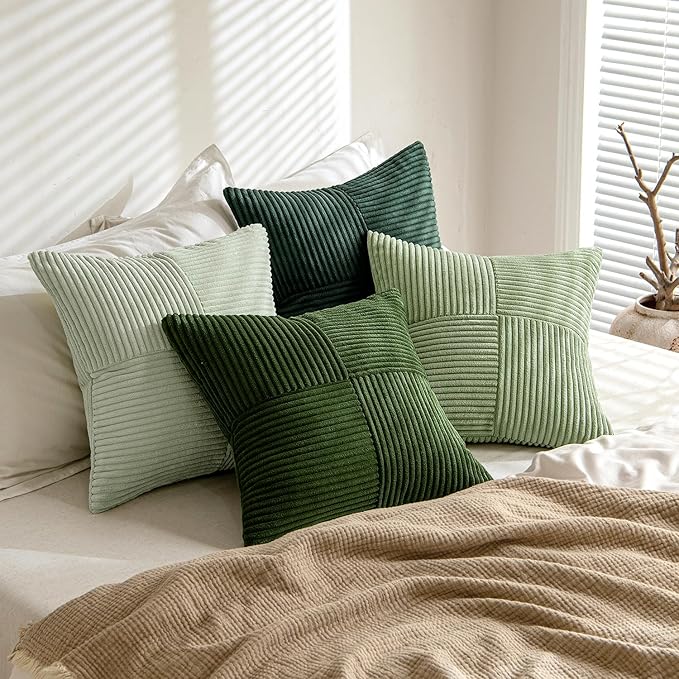 MIULEE Spring Green Decorative Throw Pillow Covers 24x24 Inch Set of 4 Boho Farmhouse Cushion Covers Mordern Nordic Pillow Cases Soft Corduroy Gradient Home Decor for Couch Sofa Living Room Bed