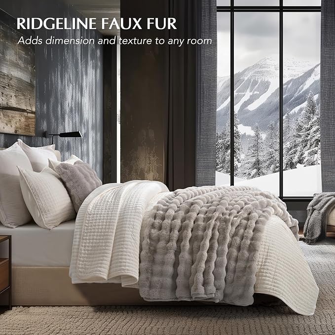 Faux Rabbit Fur Bubble Throw Blanket, 50"x60", Taupe | Ultra Soft, Luxury Faux Rabbit Fur Throw, Thick Warm Bubble Blanket, Cozy Fluffy Reversible, for Bed, Couch, Chair, Sofa