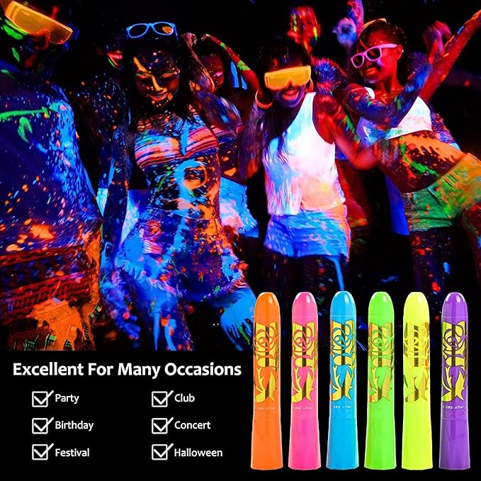 12 Pcs Face Painting Kits for Kids, Glow In The Dark Under UV Black Light Sticks，Face Body Paint Glow Party Supplies，for Birthday, Halloween, Thanksgiving Day, Cosplay Makeup, Gifts for Kids Adult