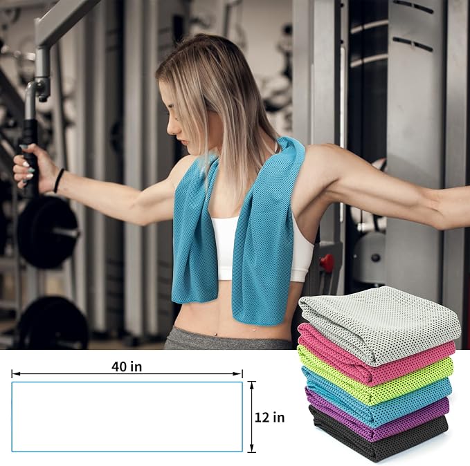 YESLIFE 6 Pack Cooling Towels (40"x12"), Gym Sweat Towels, Cooling Neck Wraps, Soft Breathable Microfiber Towels for Yoga, Running, Sport, Workout, Camping & More (Multicolor)