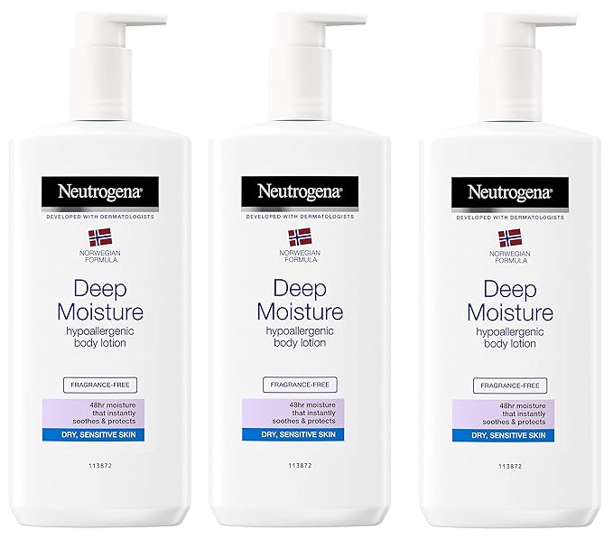 NEUTROGENA Norwegian Formula Deep Moisture Hypoallergenic Body Lotion (Pack of 3) For Dry Skin - (13.5oz or 400ml)