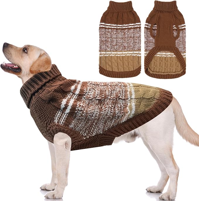 Mihachi Dog Sweaters for Medium Dogs Girl Boy,Soft Warm Dogs Shirt, Cold Weather Dog Coat Turtleneck Knitted Pullover Dog Clothes Costume with Leash Hole for Large Cat Puppy Doggy Pet,Beige M