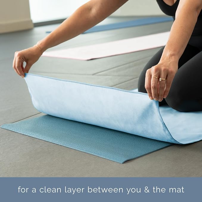 S&T INC. Aura Yoga Mat Towel, Quick Dry Towel, Soft and Absorbent for Gym, Pilates, and Hot Yoga Mat, 2 Pack, 26.5 inches x 72 inches, Microfiber, Blue
