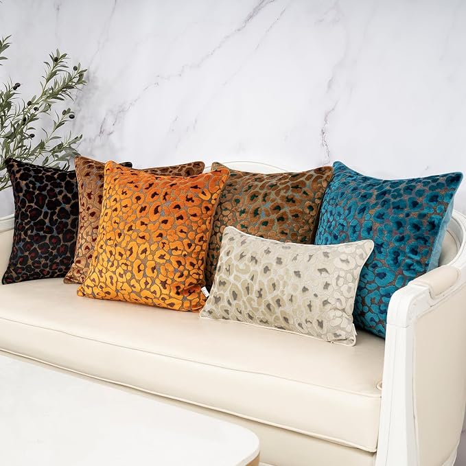 Alerfa Blue Floral Throw Pillow Cover 12 x 20 Inch Cut Velvet Rectange Luxury Decorative Lumbar Pillow Cover for Couch Living Room Bedroom