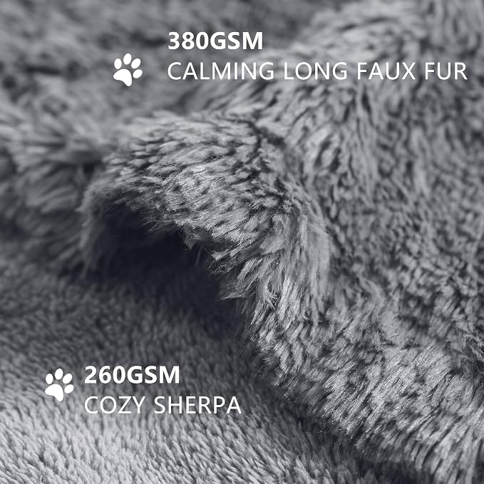 gogobunny Waterproof Dog Blanket for Couch & Furniture Protection - Super Soft Reversible Throw for Large Dogs & Cats, Calming Washable Fur & Sherpa Pet Blanket (25x35 Inch, Light Grey)