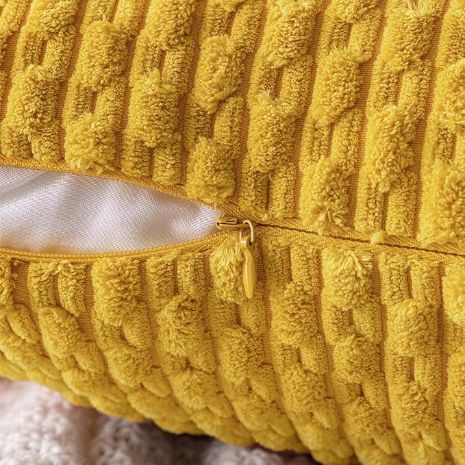MIULEE Decorative Throw Pillow Covers 18x18 Yellow Textured Corduroy | Pack of 2 Striped Pillow Covers Modern Farmhouse Home Decor for Couch Bed Sofa Living Room