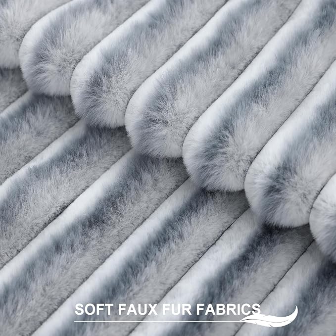Pallene Faux Fur Decorative Throw Pillow Covers 22x22 Set of 2, Ombre Grey | Luxury Plush Texture, Striped Design, Cozy Soft Touch, Modern Home Accent Decor for Couch, Sofa, Bed, Living Room