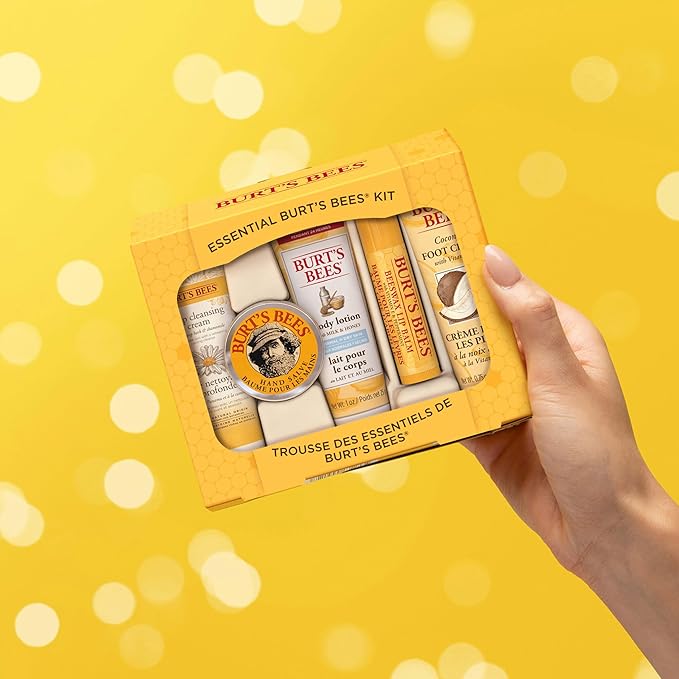 Burt's Bees Essential Everyday Beauty Valentines Day Gifts Set, 5 Travel Size Products - Deep Cleansing Cream, Hand Salve, Body Lotion, Foot Cream and Lip Balm