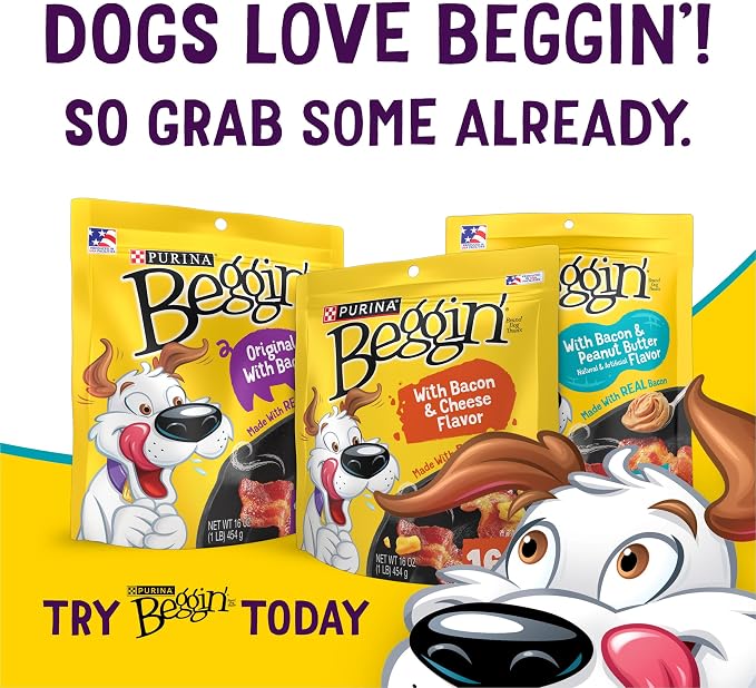 Purina Beggin' Flavor Stix Dog Treats, 25 oz Pouch | With Bacon & Peanut Butter Flavor, real meat dog chews, no artificial colors