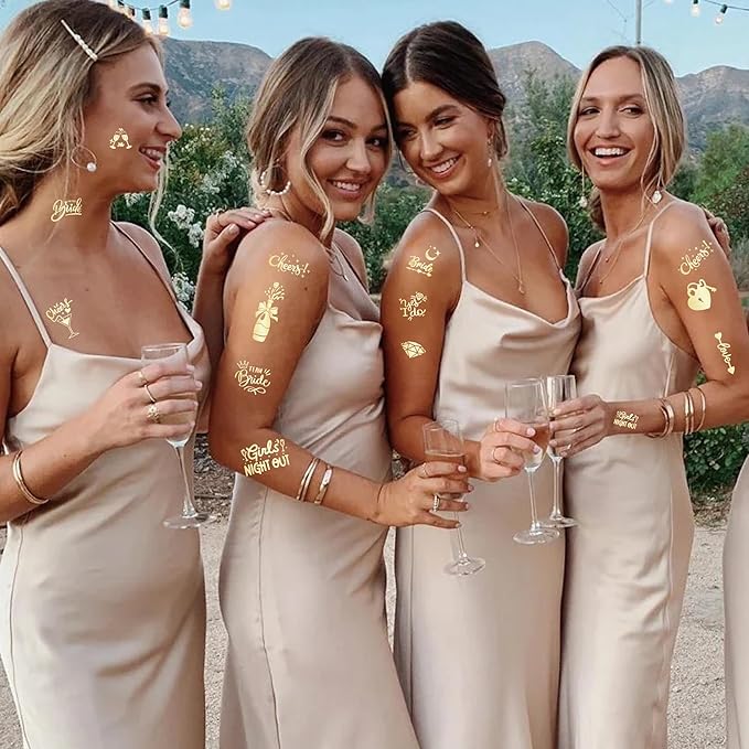 Bride's Babes Bachelorette Temporary Tattoos, Bride Tribe Cheers Gold Metallic Tattoos for Bachelorette Party Bridesmaid Favors Decorations(Cheers)