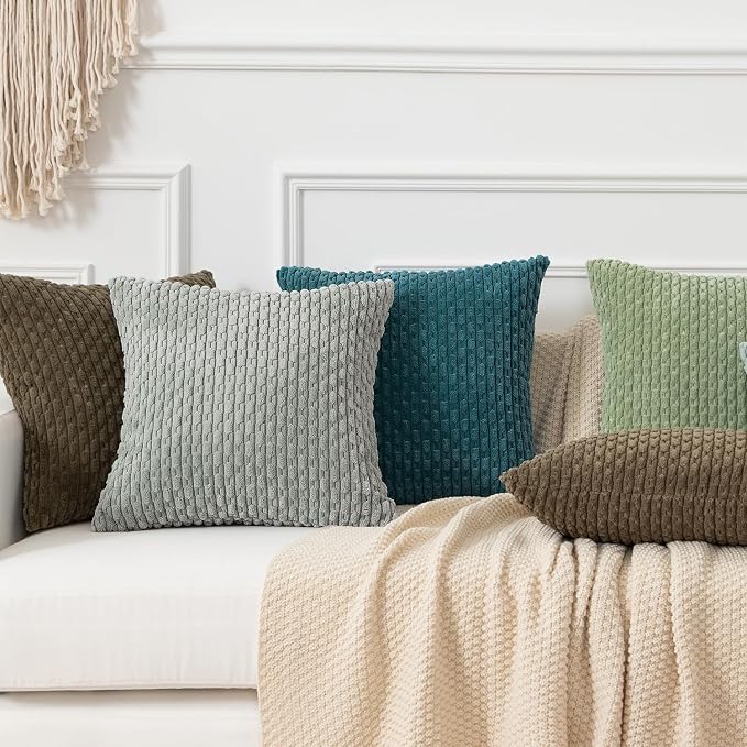 Kevin Textile Soft Corduroy 14"x20" Lumbar Pillow Cover 1 Pack, Teal Blue | Boho Stripe Plush Corduroy Decorative Oblong Cushion Cover Modern Farmhouse Home Decor for Sofa Couch Bed Chair