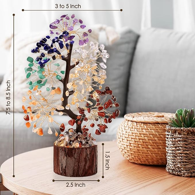 7 Chakra Tree of Life Crystal Tree Decor, Good Luck Healing Crystals & Stones, Spiritual Home Office Decor for House Warming Gifts New Home, Positive Energy Handmade Gemstone Trees for Women