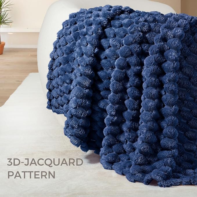 Whale Flotilla Soft Fleece Twin Size Bed Blanket 3D Jacquard, Navy Blue | Lightweight Coverlet Bedspread, Super Cozy Plush Fluffy Fuzzy All‑Season Decorative Blanket for Bed, Dorm Essentials, 60"x80"