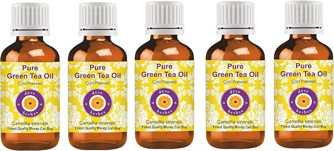 Deve Herbes Pure Green Tea Oil (Camellia sinensis) Cold Pressed (No-Fragrance) ((Pack of Five) 100ml X 5 (16.9 oz)