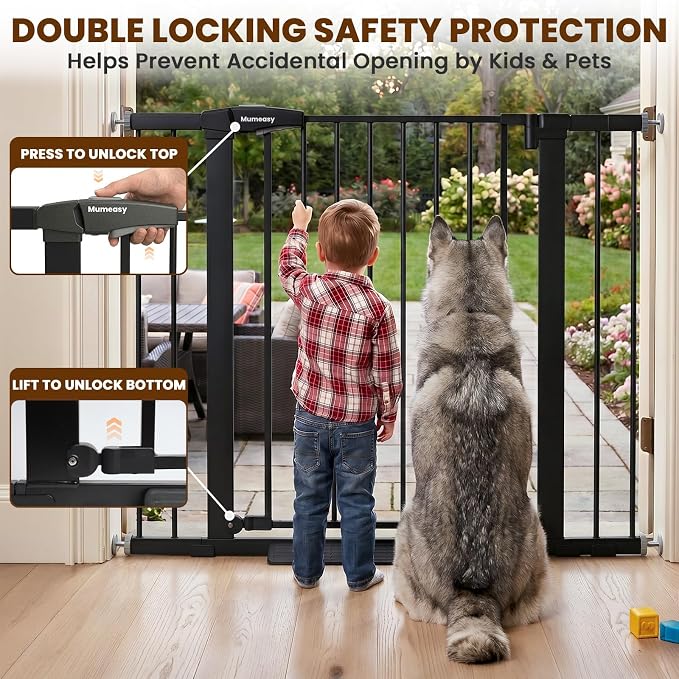 Mumeasy 36" Extra Tall Baby Gate for Stairs, 29.7-43" Auto Close Dog Gate