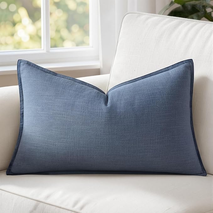 MIULEE Decorative Linen Lumbar Pillow Cover 12x20 Inch Blue Ashes | Boho Farmhouse Couch Long Throw Pillow for Bed, Pack of 1 Accent Coastal Modern Pillowcase, Sofa Livingroom Home Decor