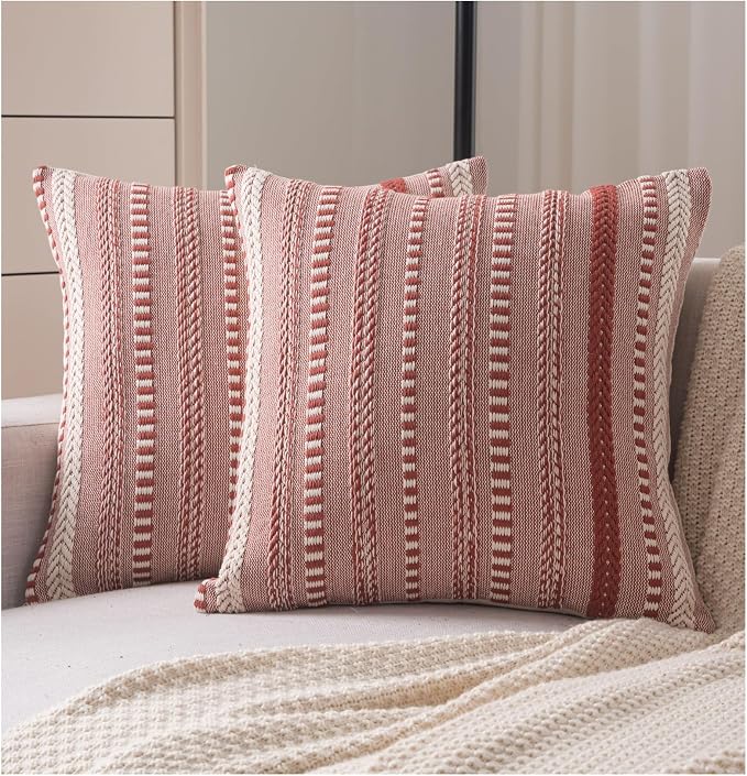 Cethom Boho Fall Throw Pillow Covers 18x18 Inch Set of 2, Farmhouse Decorative Couch Pillow Cases, Rust Accent Pillows of Bed, Sofa Bedroom Living Room Home Decor Cushion Cover
