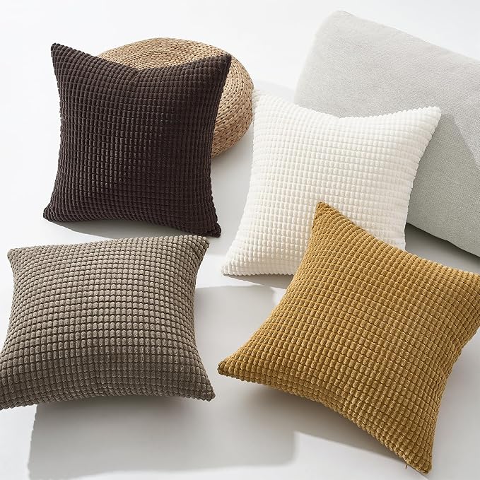 Topfinel 4 Packs Rust Boho Decorative Throw Pillow Covers 16x16 Inch for Living Room Couch Bed, Western Rustic Modern Home Decor, Soft Corduroy Small Bulge Accent Square Cushion Case 40x40 cm