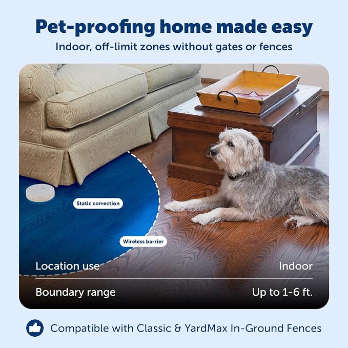 PetSafe Pawz Away Indoor Wireless Pet Barrier, Electric Training System for Dogs & Cats with Receiver Collar | Keeps Pets from Restricted Areas, Static Correction, Covers 6 ft Radius/12 ft Diameter, Dogs & Cats 5 lb+, Fits Neck 6-28 in