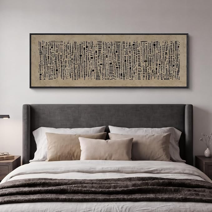 Large Framed Neutral Brown and Black Abstract Wall Art, Long Vertical 20x60 | Wabi Sabi geometric pictures, Canvas prints, Wood frame, Minimalist wall decor for hallway living room bedroom dining room