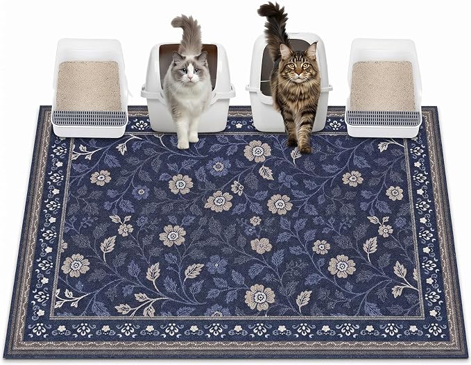 Glittme Cat Litter Mat, 47"x35" Non-Slip Washable Trapping Mat for Cats | Litter Trapping Mat With Thick PVC Coil To Catch Scatter, Soft On Paws And Waterproof Bottom To Protect Floors