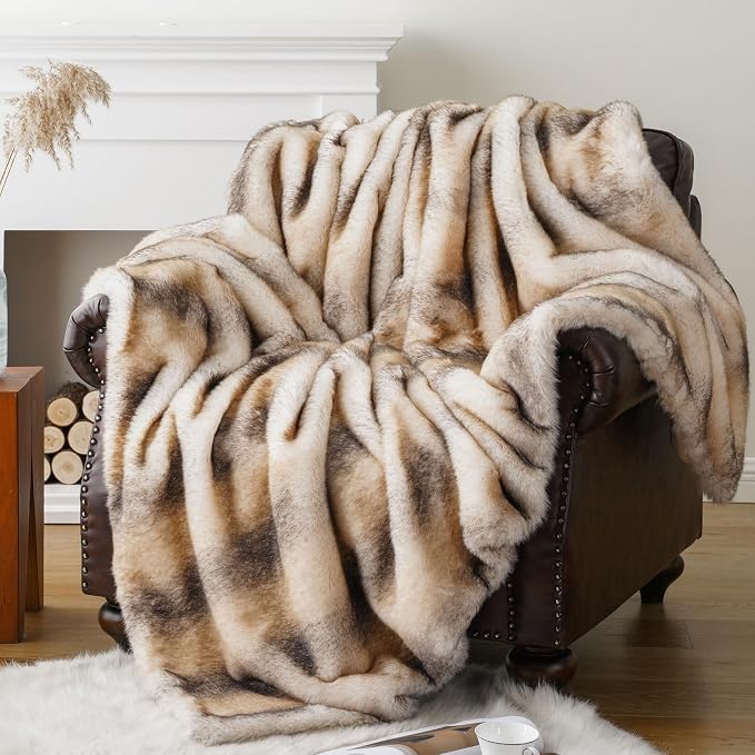 BATTILO Luxury Faux Fur Throw Blanket for Couch, 60"x80", Thick, Smoothly | Large Soft Warm Cozy Plush Furry Fuzzy Mink Fluffy Faux Fur Blanket for Bed, Sofa,Chair, Living Room, Home Decor