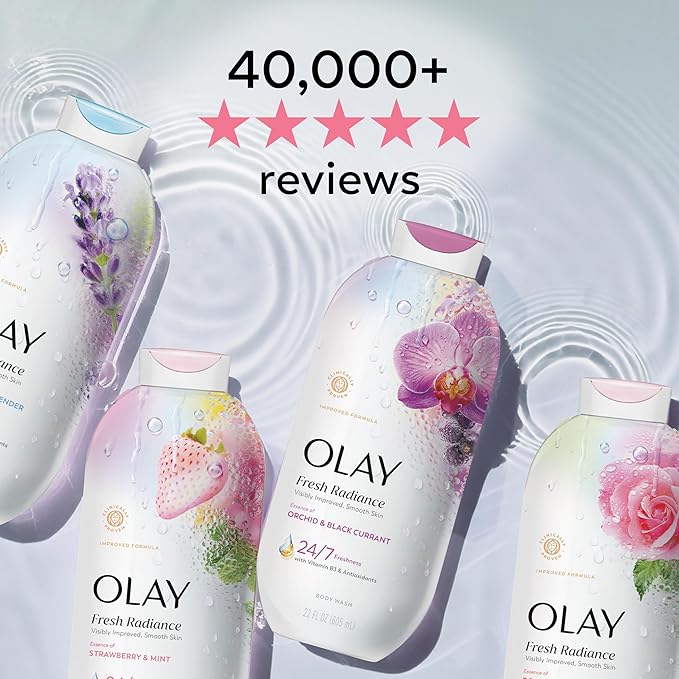 Olay Body Wash for Women, Fresh Radiance, 24/7 Skin-Loving Freshness, Visibly Radiant, Plant Based Cleansers, Vitamin B3 & Antioxidant Blend, For All Skin Types, Black Cherry & Vanilla Scent, 29 fl oz