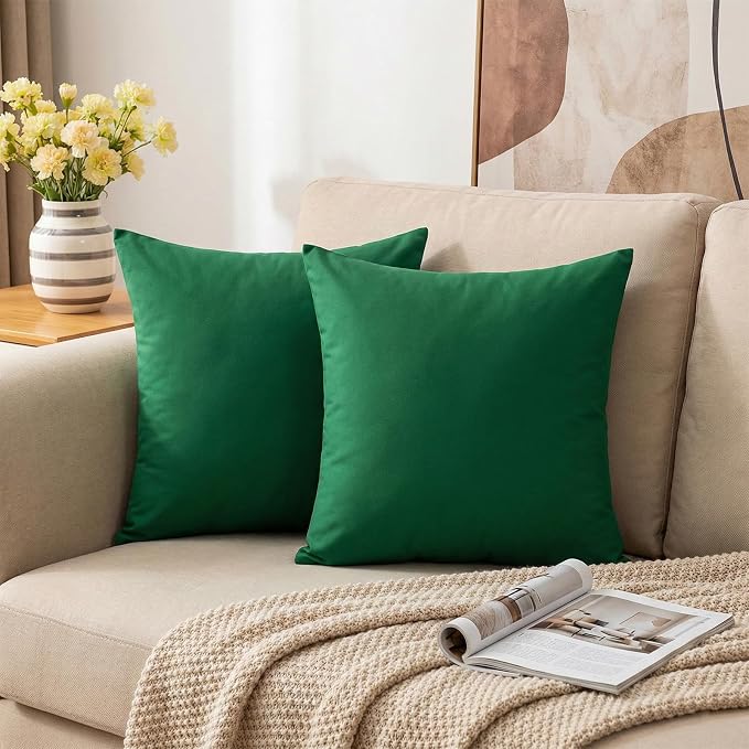 Thmyo 4-Pack 100% Cotton Comfortable Solid Decorative Throw Pillow Case Square Cushion Cover Sublimation Blank Pillow Covers DIY Throw Pillowcase for Sofa Couch(24x24 inch/ 60x60cm,Christmas Green)