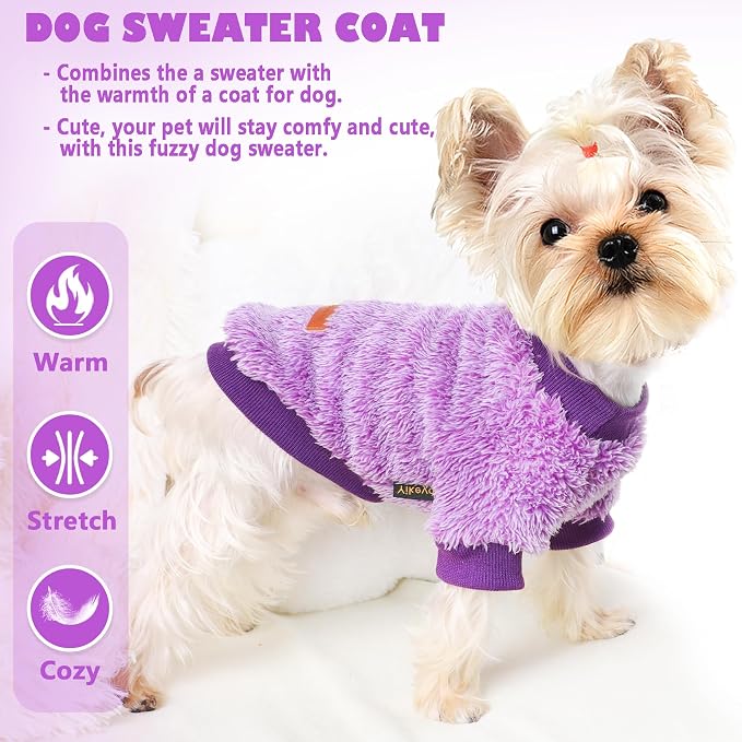 Dog Sweaters for Small Dogs Girl Male Dog, Sweater, Soft Fleece Pet Winter Clothes Boy Girl, Fuzzy Sweatshirts Flannel Jacket Puppy Coat(M,Purple)