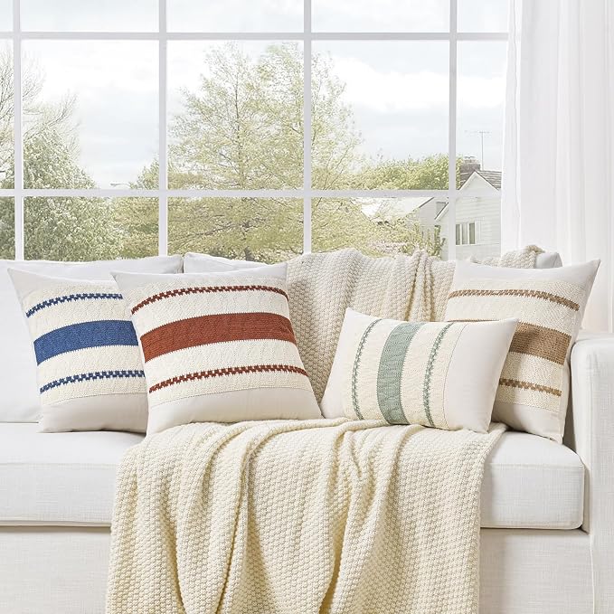 Fancy Homi Set of 2 Rust Boho Decorative Throw Pillow Covers 20x20 Inch for Couch Bed Sofa, Aesthetic Modern Organic Fall Room Decor, Soft Cotton Cute Terracotta Textured Farmhouse Cushion Case