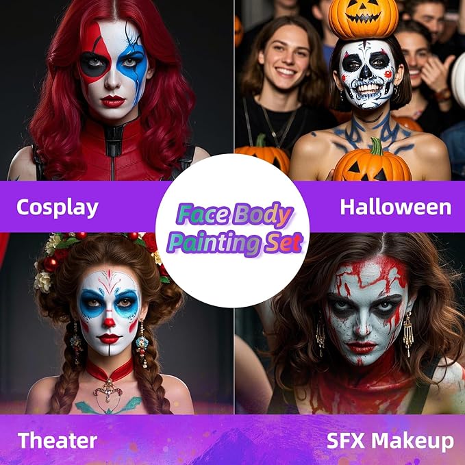 2Pcs Face Body Paint, Professional Paint for Halloween Cosplay Costume Party, Full-coverage Multi-Color Cream Makeup Body Paint for Adults Halloween Cosplay SFX Makeup Paint (White+Light Blue)