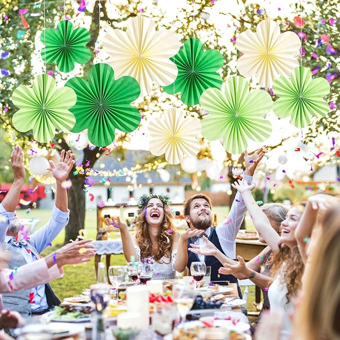SUNBEAUTY Green Paper Flowers Decorations for Wall, Spring Summer Paper Fans Decor, Classroom Decor Paper Floral Backdrop Paper Flowers Decoration Hanging Paper Fans Green Flower Wall Decor, Set of 9