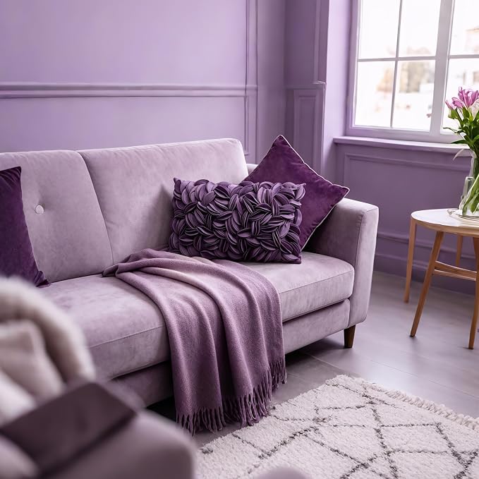 KINGROSE Hand Crafted Stereo Flower Throw Pillow Cover Rectangular Cushion Cover Soft Pillow Case for Sofa Couch Chair Bed Living Room Office 12 x 20 Inches Velvet Purple