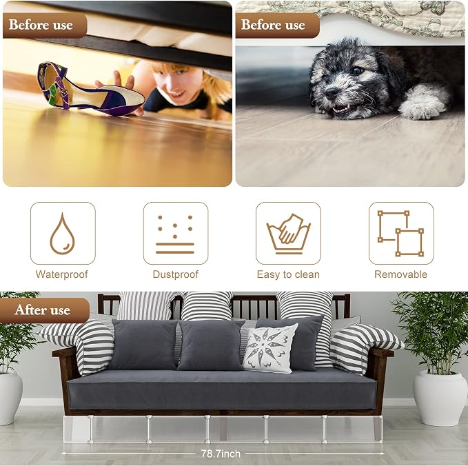 Tuanse 3 Sets Under Bed Blocker for Pet, Toy Blocker Under Couch Bumper Barrier for Furniture, Stop Pets Toy Going Barrier, Easy to Install, 78.7" Length 7" Height