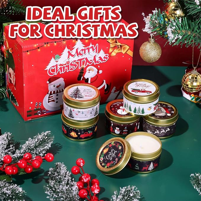 MTLEE 24 Pcs Christmas Scented Candles Set Vintage Christmas Candles with Festive Fragrance for Xmas Holiday Party Rustic Home Decor Stocking Stuffer Gifts for Women Men Coworkers Friend(Wood)