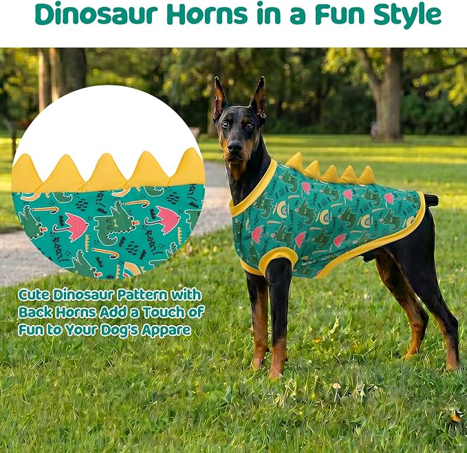 UPF 50+ Sun Protection Dog Shirt - Sleeveless Cooling Vest for Large Dogs Boy, Quick-Dry Pet T-Shirt with Funny Dinosaur Horns, UV Protective Breathable Dog Clothes U-COSBX12L