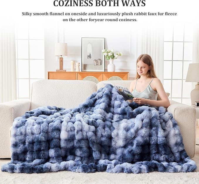 Faux Fur Throw Blanket for Couch, 1000 GSM Cozy Fuzzy Fluffy Soft Plush Thick Bubble Sherpa Blanket for Sofa Bedroom Living Room, Mothers Day Birthday Gifts for Women Home Decor